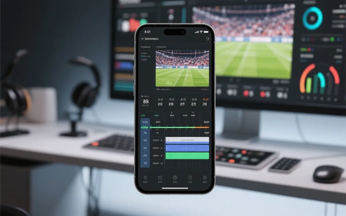 移动端短视频剪辑界面与赛事数据叠加的创作场景